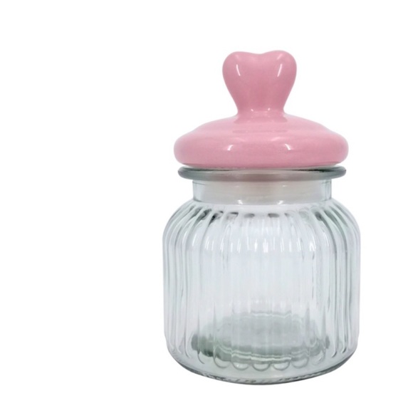 Valentine glass jar with pink heart ceramic lid - Picture 2 of 2